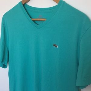 Lacoste Size 6 (US XL) Turquoise Blue V-Neck T-Shirt